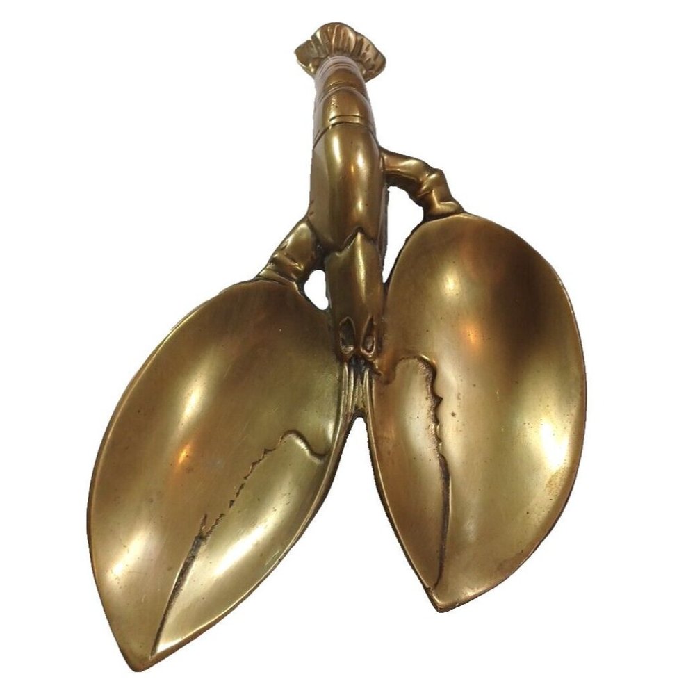 13" Lobster Brass Trinket Candy Dish Ashtray Spoon Rest Nautical Ocean Beach Vtg - Picture 6 of 13